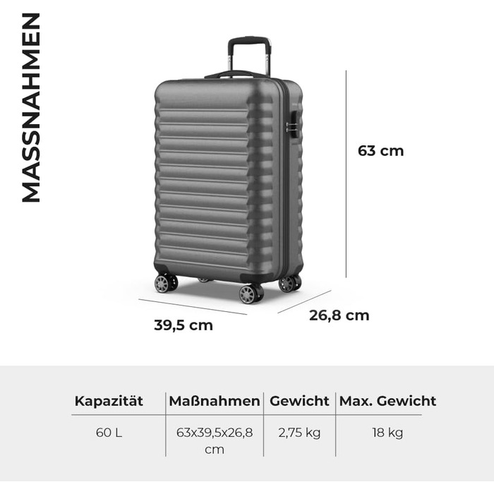 Набір валіз NUMADA 4 шт. (75см, 63см, 53см, органайзер) - ABS, жорсткий, з коліщатами