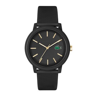 Годинник Lacoste 12.12 Analog Quartz Чоловічий/Жіночий з силіконовим браслетом Petit Piqué - Чорний/Золотий