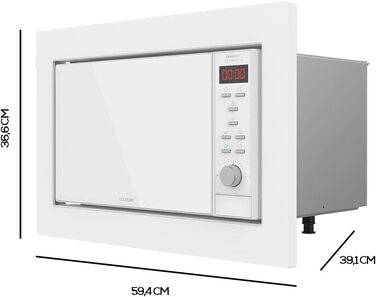 Мікрохвильова піч Cecotec GrandHeat 2350 вбудована, 23 літри, 900 Вт, 6 рівнів потужності, 9 функцій, таймер, білий