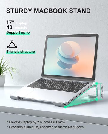 Підставка для ноутбука Soqool, ергономічна, з вентиляцією, сумісна з MacBook, Lenovo, Huawei, Acer, Dell, HP (10-17 дюймів), срібна