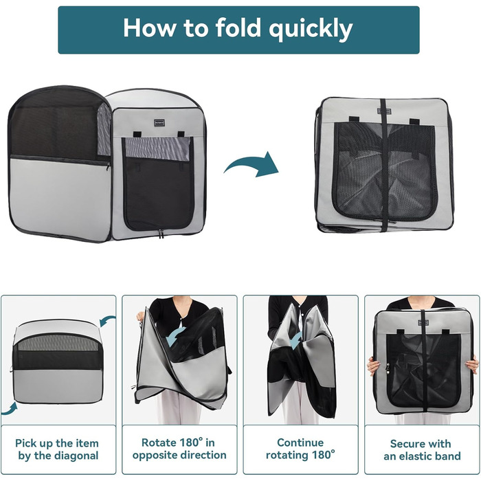 Клітка для собак Petsfit, складана, сіра, середнього розміру (68.5 x 39.5 x 56 см)