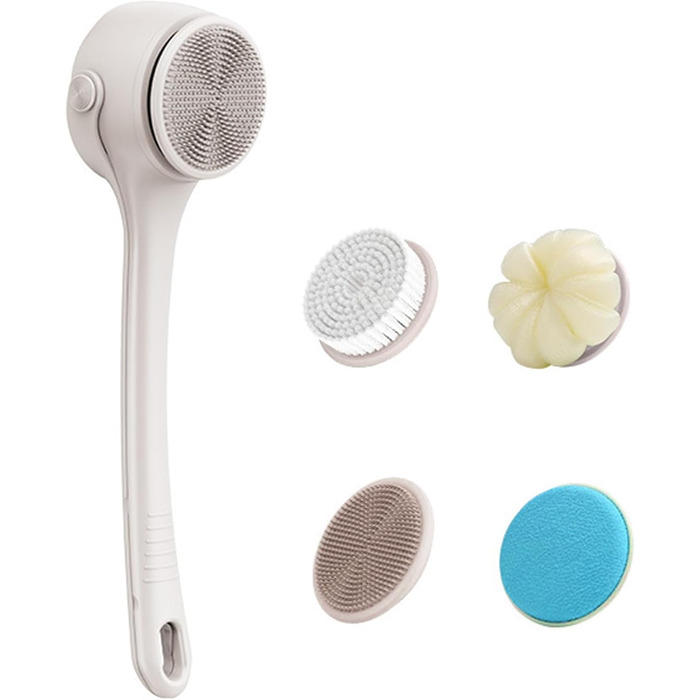 Multifunctional electric bath brush, shower brush, double handle, 4 interchangeable heads for cleaning