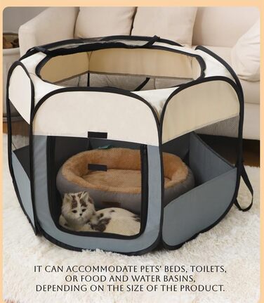 Переносний загін для собак, складаний вольєр для тварин, клітка для котів, вольєр для вагітних котів, зона для собак, розмножувальна клітка для собак, переносна клітка з сумкою (L, сірий)