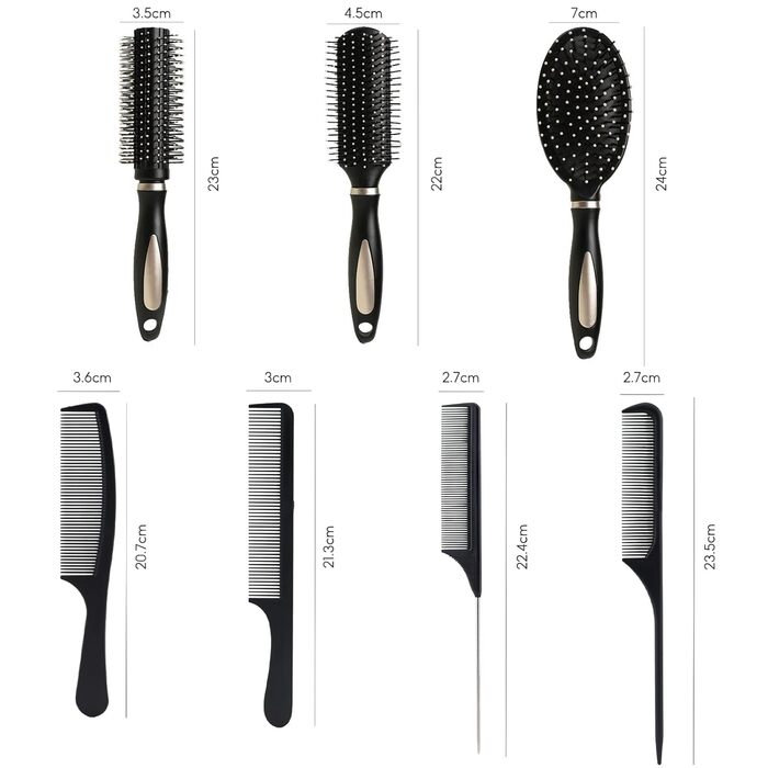 Набір гребінців для волосся, 7 шт. Масажні гребінці для розслаблення, гребінець з гнучкими м'якими шпильками для жінок, чоловіків, дітей (чорний)