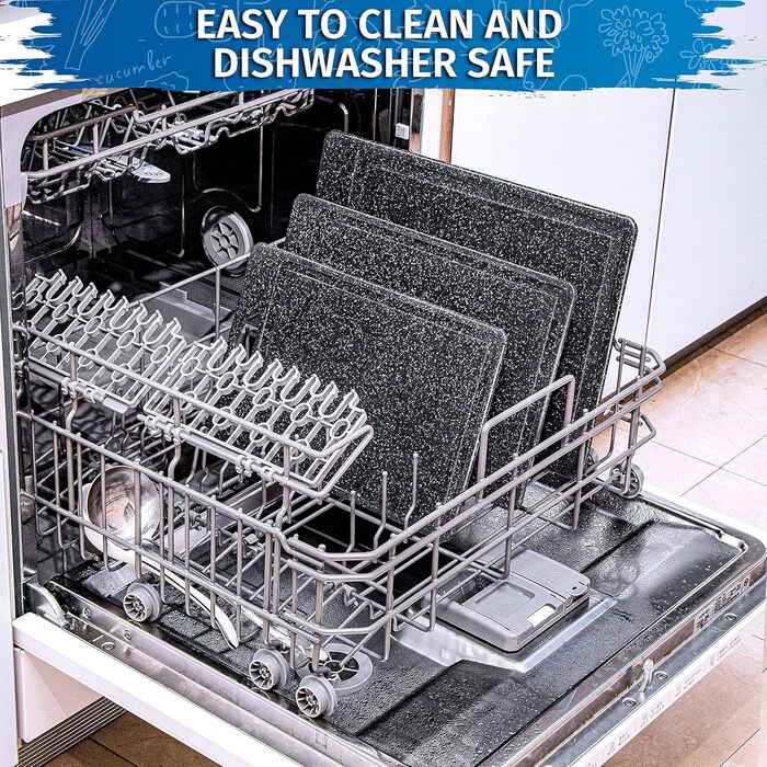 Набір обробних дощок 3 шт. з імітацією граніту, антиковзаючі наклейки, жолоб для соку, BPA-Free, з ручкою. Дошки з пластику, антибактеріальні, чорного кольору. Аксесуари для кухні