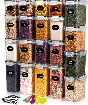 Набір контейнерів для продуктів на 20 штук з кришкою, герметичні, BPA-free, з етикетками, для зберігання круп, борошна, мюслі, кухонний органайзер