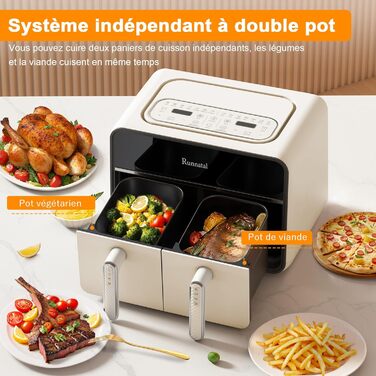 Фритюрниця повітряна Runnatal Dual Zone 8L з подвійними камерами, 2100W, 14 функцій, з антипригарним покриттям