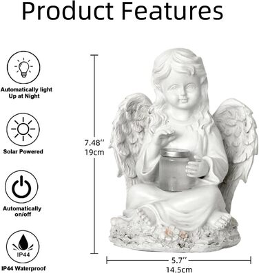 Tuzsocr Angel Garden Figurines Solar Stake Lights for Outdoors, Weatherproof Grave Decorations for Cemetery Outdoor Garden Decor