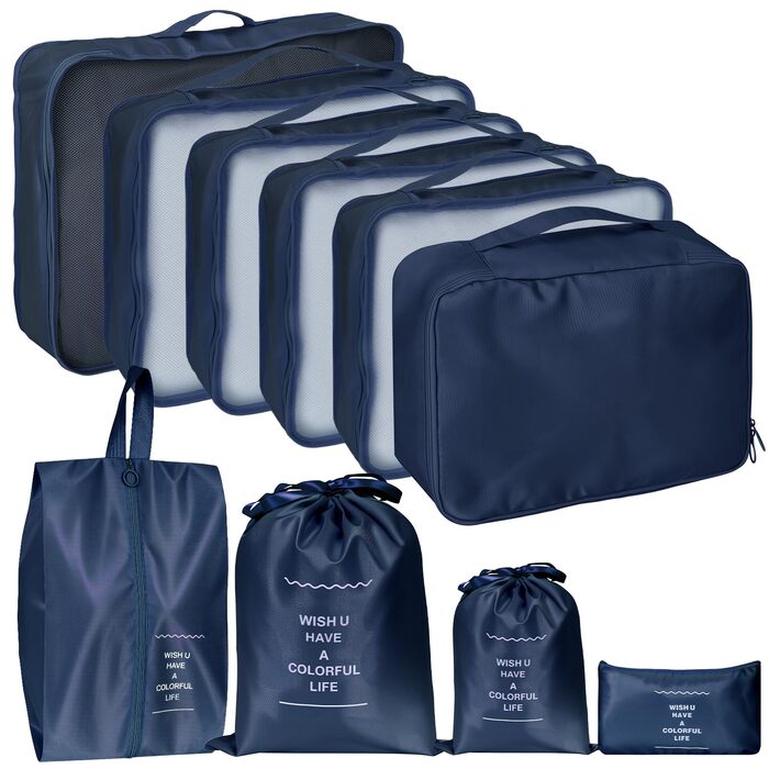 Органайзер для валізи Zorplex, набір 10 шт. (Pack Cube Set), аксесуари для подорожей, сумки для одягу, взуття та косметики (Темно-синій)