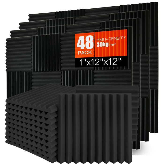 Акустичний поролон для звукоізоляції стін, панелі шумопоглинаючі 30x30x2.5 см, висока щільність, набір 48 шт.