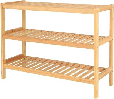 dibea Shoe Rack with 3 Shelves, Shoe Cabinet, Bamboo Shelf, Standing Shelf, Kitchen Shelf, Living Room Shelf, 70x26x55 cm, natural color, Natural