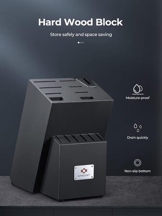 AMEGAT Self-Sharpening Knife Block Set with Carving Fork - Premium Stainless Steel Knife Set with Wooden Block - Vollerl & 3-Rivets Design