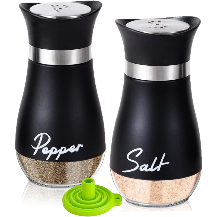 Набір соляної та перечної солілки з нержавіючої сталі з скляною пляшечкою, диспенсер для спецій, аксесуари для кухні, дому, ресторану, обіднього столу (Чорний)