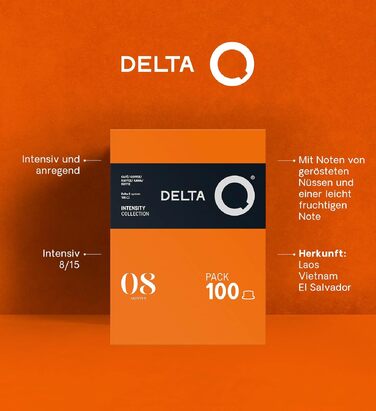 Кавові капсули Delta Q AQtivus, мелена кава для кавомашин Delta Q, інтенсивність 8, смак з нотками горіхів та фруктів, 100 капсул