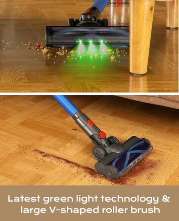 Бездротовий акумуляторний пилосос V15, 35KPa, 6-в-1, для твердих підлог та килимів, видаляє шерсть тварин (Блакитний)