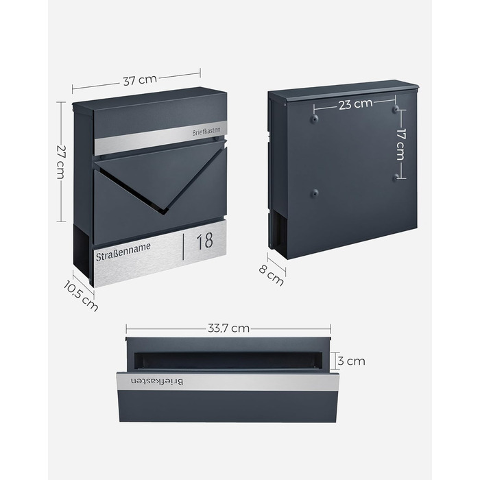 Поштовий ящик SONGMICS з лазерним гравіюванням, антрацит-срібний (GMB081G01) | Персоналізований, з відділенням для газет, V-подібним замком