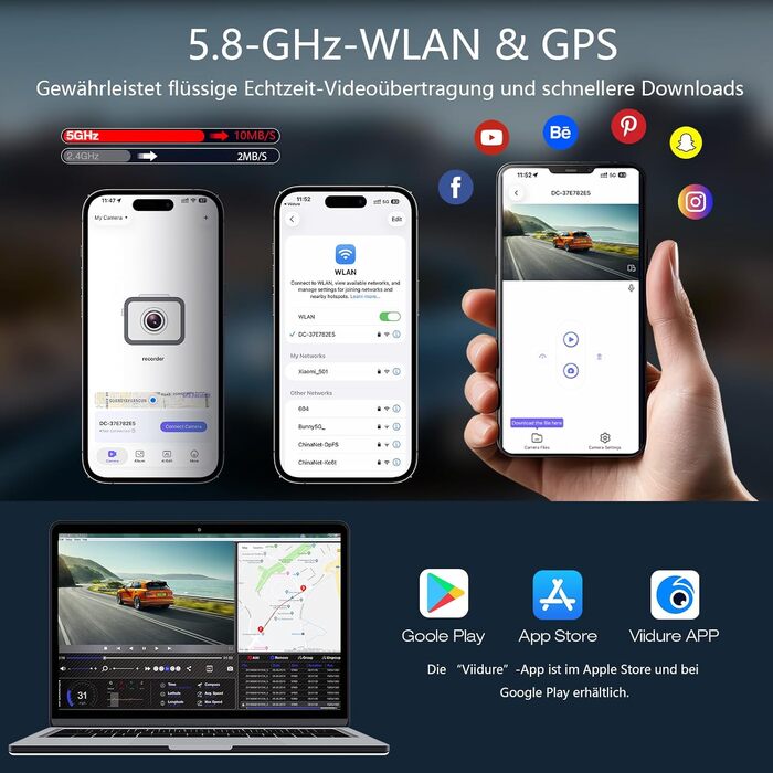 Автомобільний відеореєстратор 4K+2.5K з GPS та 5.8 GHz Wi-Fi, двоканальна камера з IPS-екраном 3.16