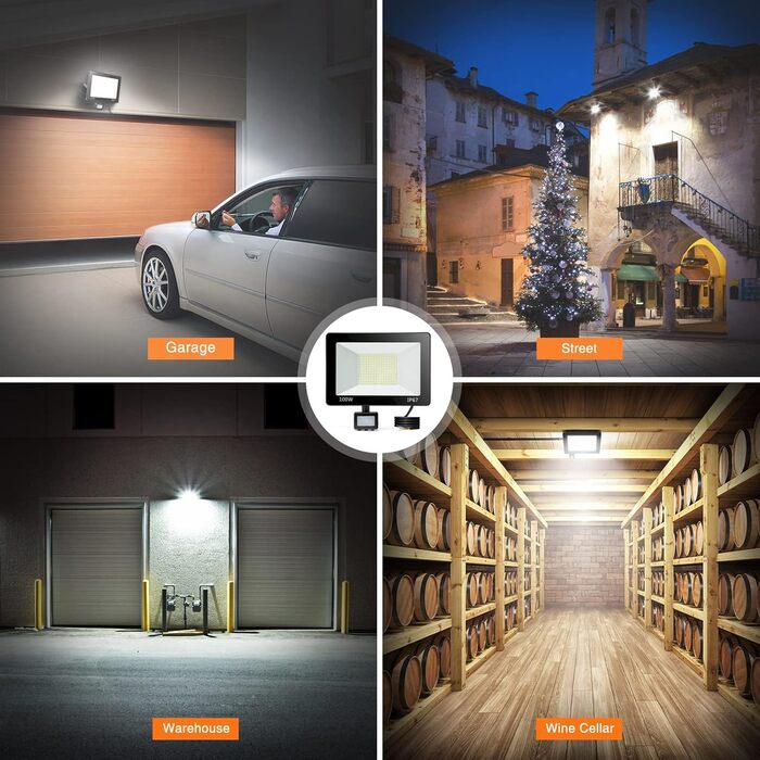 LED Floodlights with Motion Sensor Outdoor 50W 2 Pack, 5000LM LED Floodlights with Motion Sensor Outdoor, 6500K Outdoor Lamp Outdoor Floodlight, IP67 Waterproof Spotlight Outdoor for Warehouse Garden Garage (100W-2PC)