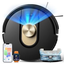 Робот-пилосос Vexilar W9 з функцією миття, 8000Pa, LiDAR-навігація, тихий (50 dB), час роботи 150 хв, 15 зон заборони, 5 карт, керування через додаток, пульт, голосовий помічник, чорний