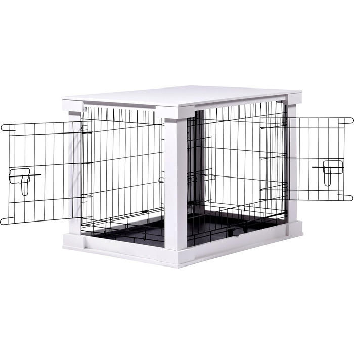 Будка для собак Dobar® Design з дерева, розмір M - будок з поверхнею столу - внутрішня собача будка - собача будка з масиву - журнальний столик - 83 x 55 x 59 см - білий