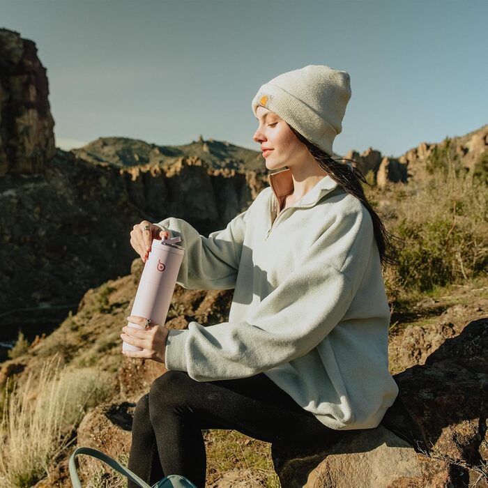 Пляшка для води BOTTLE BOTTLE 750 мл з соломинкою, кришкою та ручкою - не протікає, BPA-free, подвійні стінки, рожева. Ідеальна для спорту, подорожей та фітнесу.