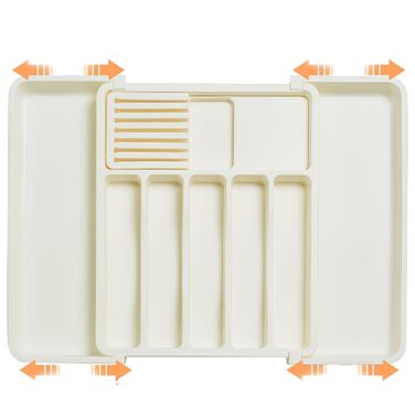 Органайзер для столових приборів ZHUlYIWIN в шухляду, розсувний, з тримачами для ножів, білий пластик