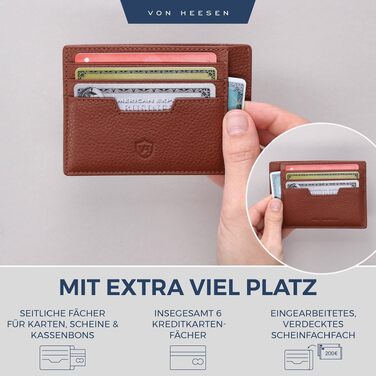 Шкіряний картхолдер VON HEESEN з RFID-захистом, портмоне для кредитних карток з наппа-шкіри, 9 відділень, унісекс (коньячний коричневий)