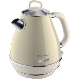 Ariete Vintage Electric Kettle 2869 - 1.7L Stainless Steel Retro Kettle with Water Level Window, Cordless 360° Base, Auto Shut-Off, Tea Infuser, 2000W (Beige)