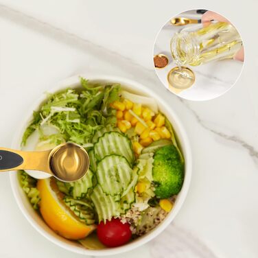 Gold-colored measuring cups and spoons, 15 pieces, 18/8 stainless steel, including 7 stackable metal measuring cups, 8 magnetic measuring spoons – ideal kitchen aids for cooking and baking
