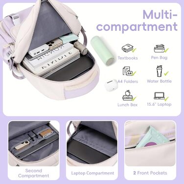Шкільний рюкзак Tanou для дівчаток-підлітків, набір шкільних сумок з сумкою через плече та пеналом, дитячий рюкзак для школи, повсякденний, зелений (фіолетовий)