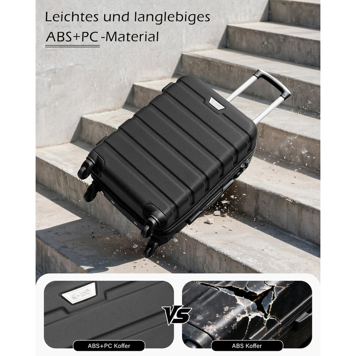 Набір валіз COOLIFE 3 шт. (M, L, XL) для сімейних та закордонних подорожей, ABS+PC, чорний