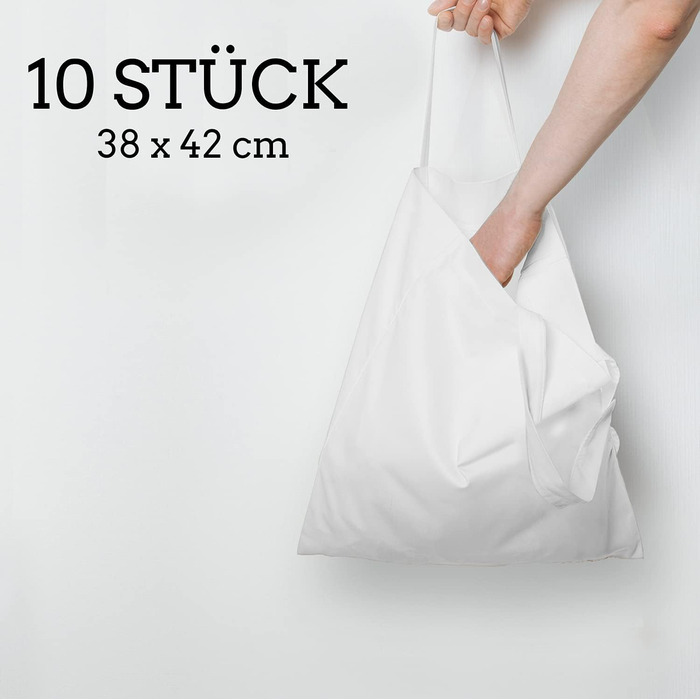 Cotton bag 38x42 cm blank, 25 pieces - Two SHORT handles OEKO-TEX® certified fabric bag, shopping bag, cotton bag, tote bag, jute bag, fabric bag, shopping bag to paint black (White | 10 pieces)
