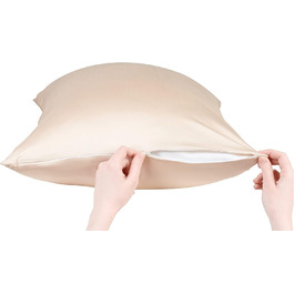 Pillowcase for Acne-Prone Skin – Anti-Acne Copper Bamboo Pillowcase, Hypoallergenic, Size 50.8 x 66 cm, Cooling Silky Satin Pillowcase for Hair and Skin, 1 Pack (Beige, Queen)
