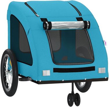 Фургон для собак VidaXL - блакитний, до 30 кг, з прапором та відбивачами, Oxford-Gewebe, 63.5 x 124.5 x 66 см