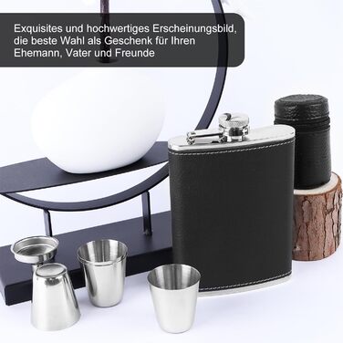 Фляга з нержавіючої сталі 8oz (240 мл) з набором: воронка та 4 стаканчика. Ідеальна для туризму, весілля, кемпінгу, альпінізму, пікніків (чорна)