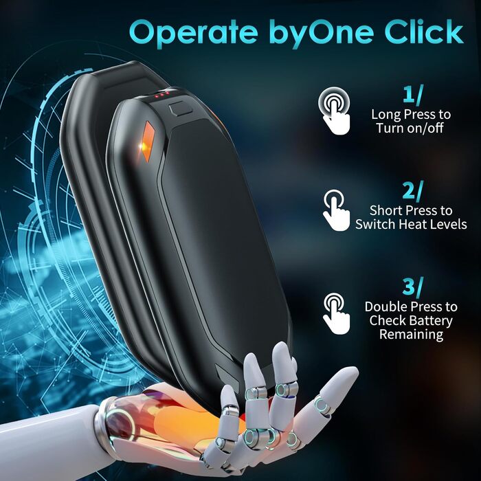 Електричний нагрівач для рук, 2 шт. - перезарядна модель з магнітною фіксацією, ультралегкий та тонкий, 6000 мАг, 3 режими нагріву, для чоловіків та жінок, Outdoor, Гольф, кемпінг, чорний