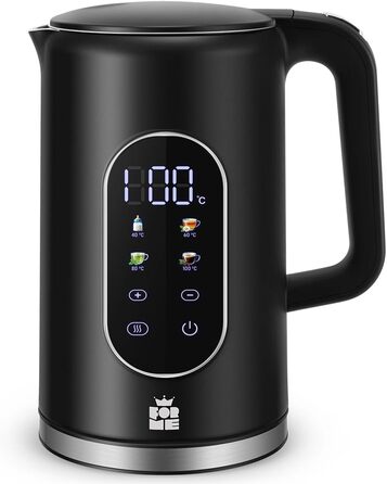 Електричний чайник ForMe з нержавіючої сталі, 1.7 л, регулювання температури 40-100°C, LED дисплей, функція підтримання тепла, BPA Free