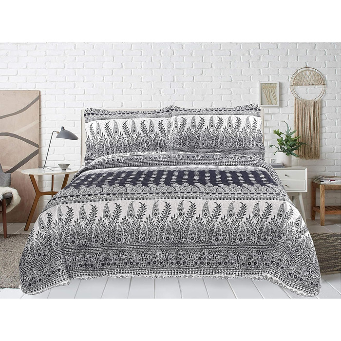 Літній комплект постільної білизни Marina Decoration з покривалом та двома наволочками, візерунок «Квіткові гілки», розмір King