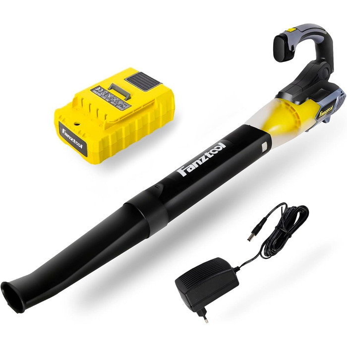 Акумуляторний повітродув FANZTOOL 20V 4.0Ah з регульованою ручкою, 2 швидкості, знімна труба, до 250 км/год, 10 м³/хв, для тераси і догляду за садом