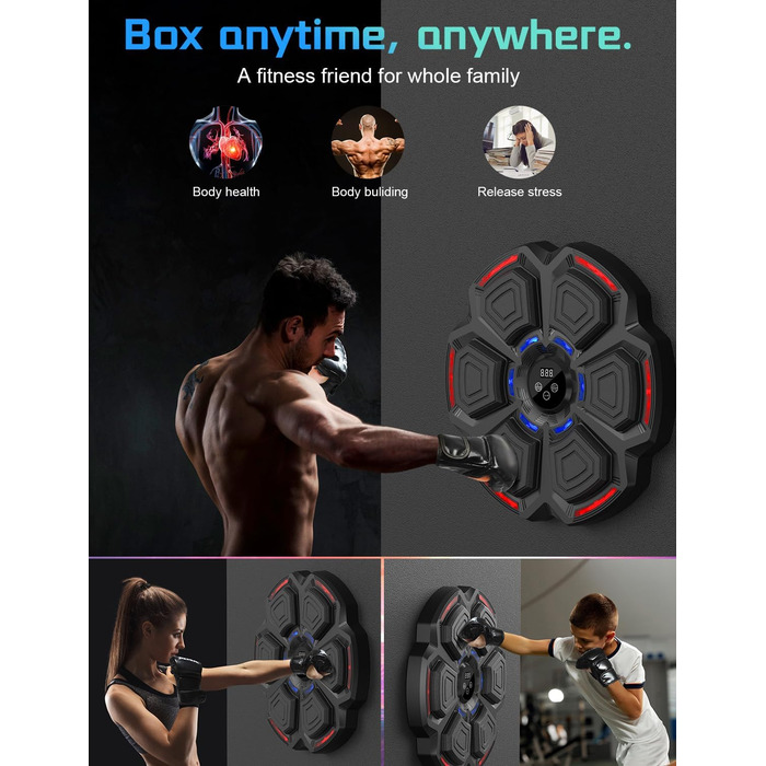 AONESY Music Boxing Machine - Bluetooth Punching Bag with LED Lights, 9 Speed Modes & Counter for Adults & Kids