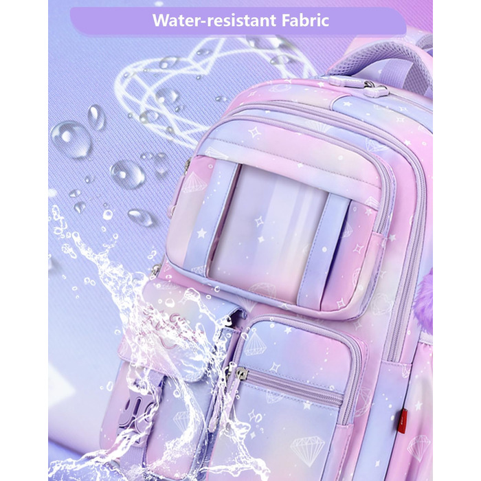 Рюкзак для дівчинки Tanou, 1-4 клас, дитячий шкільний рюкзак, водонепроникний, фіолетовий