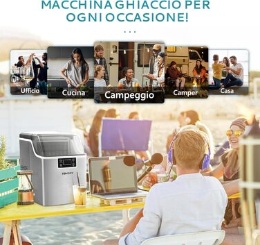 EUHOMY Stainless Steel Ice Maker - 24 Cubes in 13 Minutes - 24kg/24H Capacity - Self-Cleaning 3.2L Ice Maker with Scoop & Basket for Home, Kitchen, Office, Bar, RV