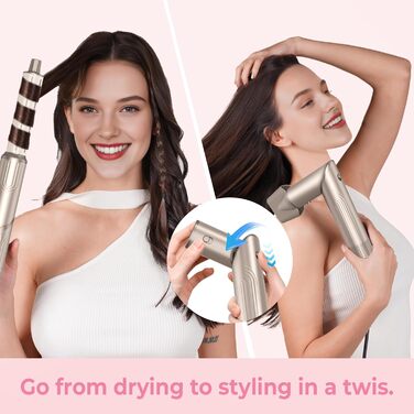 Atopskins 7-в-1 Airstyler: професійний набір для укладки волосся, 110000 обертів/хв, 1400 Вт. Фен-щітка, плойка для локонів, випрямляч, іонізація. Об'єм, сушка, випрямлення, локони (Золотий)