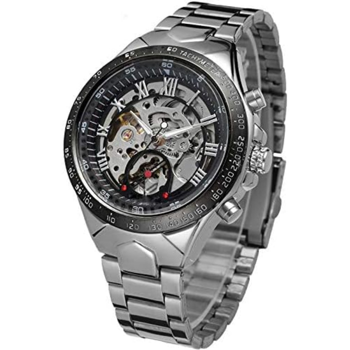 Скелет годинник: автоматичний механічний годинник для чоловіків з нержавіючої сталі, сріблястого кольору