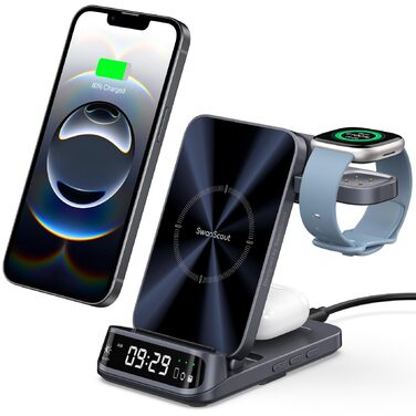 Бездротовий зарядний пристрій 3-в-1 для Fitbit, iPhone, Samsung, AirPods, SwanScout 708FB (без адаптера)