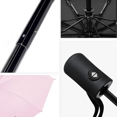 Зонт автоматичний штормостійкий з UV захистом, 8 ребер, легкий та міцний (білий, рожевий)