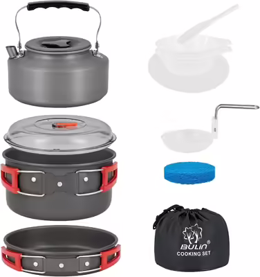 Bulin Camping Cookware Set, Outdoor Camping Cookset Aluminum, Camping Pots and Pans for 1-2-4-6 People Picnic Camping Hiking