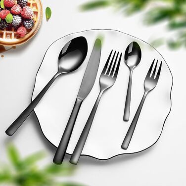 Black Cutlery Set, 6 People, 30-Piece, High-Quality Shiny Black, Stainless Steel Cutlery Set, Fork, Knife, Spoon Set, High-Gloss Polished Mirror Finish, Dishwasher Safe