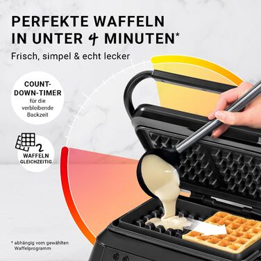N8WERK Premium Waffle Maker for Belgian Waffles | Powerful 1,600 Watts, double heating elements, 5 programs & 7 browning levels | LCD display, timer, extra deep heating plates for particularly airy waffles