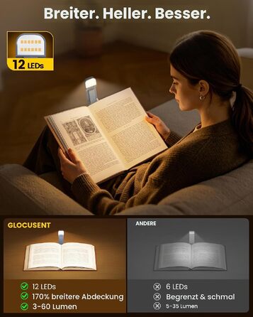 Світлодіодна лампа для читання Glocusent з кліпсою, 12 LED-діодів, до 200 годин роботи, сіро-блакитна